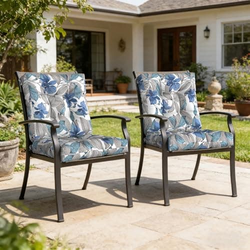 LVTXIII Outdoor Low Back Chair Cushions, Seasonal Replacement Adirondack Chair Cushion with Ties, Patio Waterproof Seat Cushions for Home Garden Use, 21 W x 21 D, Set of 2, Clemens Noir Blue