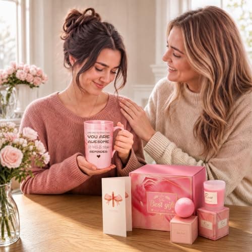 Birthday Gifts for Women, Mom, Sister, Friend: Unique Pink Self Care Spa Relaxation Baskets Set, Christmas, Holiday, Valentines Day Presents for Her, Girlfriend, Grandma, Wife, Bestie, Coworkers
