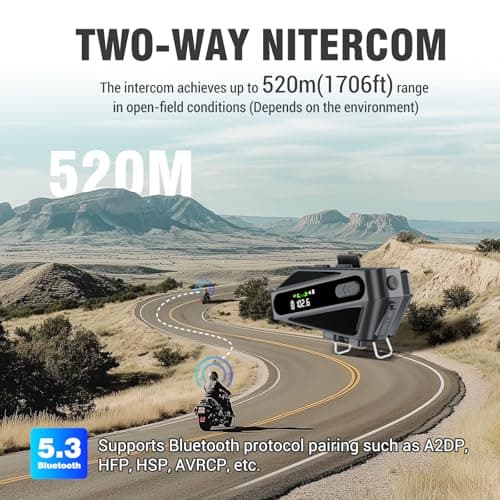 Motorcycle Helmet Bluetooth Headset, C6 Helmet Speakers with 2 Type Mics, Intercom/Hands-Free Call/Music/Waterproof/Noise Cancellation/Wake Up Siri, Suitable for Motorcycles, Skiing, and Cycling