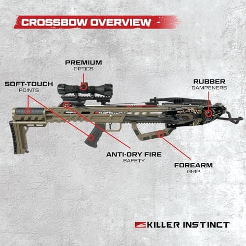 Killer Instinct LTL 405HD Crossbow Bundle, 405 FPS Compact Crossbow with Lumix 4x32 Scope, Anti Dry Fire Safety, Rope Cocker and 2 Carbon Bolts, Hunting Crossbow Kit
