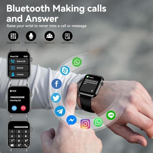 Smart Watches for Men Women, 1.83" HD Touchscreen Fitness Tracker with Bluetooth Calls, IP68 Waterproof, 120+ Sport Modes, 7-Day Battery, 24/7 Heart Rate & Sleep Monitor for iPhone Android iOS (Black)