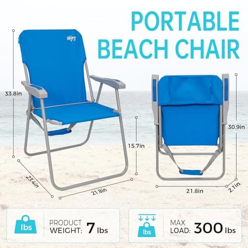 #WEJOY Folding Beach Chair for Adults, Lightweight Beach Chair with Shoulder Straps, High Back Camping Chairs with Hard Armrest, Supports 300lbs for Outdoor Lawn Concert