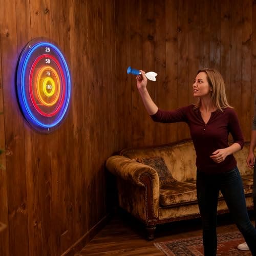 BITILLUM Dartboard Neon Sign for Wall Decor - Stylish LED Light & Playable Dartboard Combo with 10 Suction Cup Darts for Game Rooms, Bars, Man Caves, Home Theaters