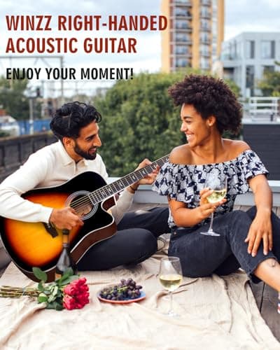 Winzz Acoustic-Electric Guitar 4/4 Full Size for Adults Beginners and Teens,6 Steel-String Acustica Guitarra Starter Kit, 4-Band Equaliser, 41" Dreadnought Cutaway, Glossy Sunburst, Right Hand
