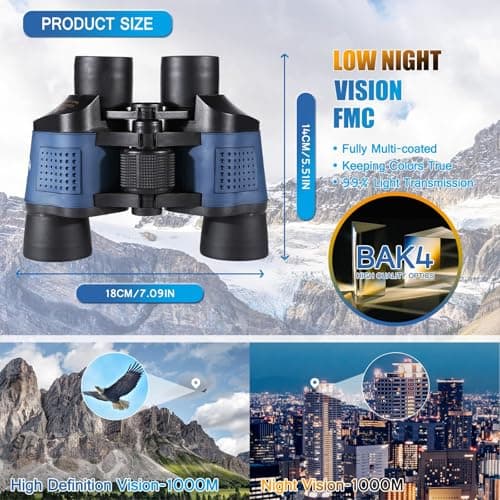 Adult Night Vision Binoculars 60x60 1000M Professional Waterproof High-Power Optical Binoculars, Suitable for Stargazing, Bird Watching, Concerts, Football, Sightseeing, Hunting, and Easy to Carry.