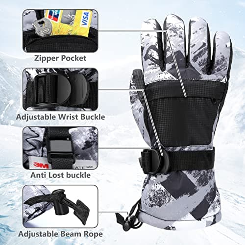 Odtmger Ski Gloves, Warmest Waterproof and Breathable Snow Gloves for Cold Weather, Fits Both Men & Women,for Parent Child Kids Outdoor
