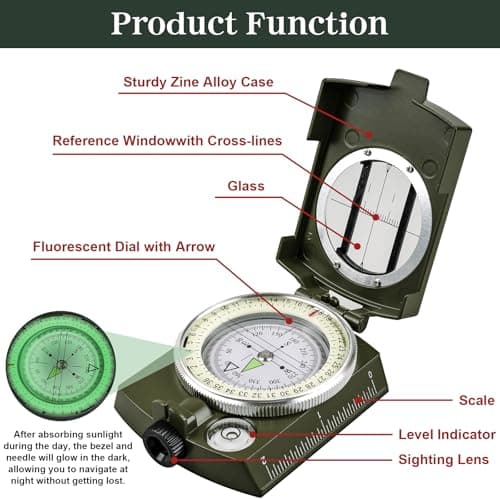 Compasses，Hiking Compass for Survival with ，Waterproof Durable and Pocket-SizedTactical Survival Compass with Lanyard，Climbing Biking Exploring Geology, Outdoor Activities