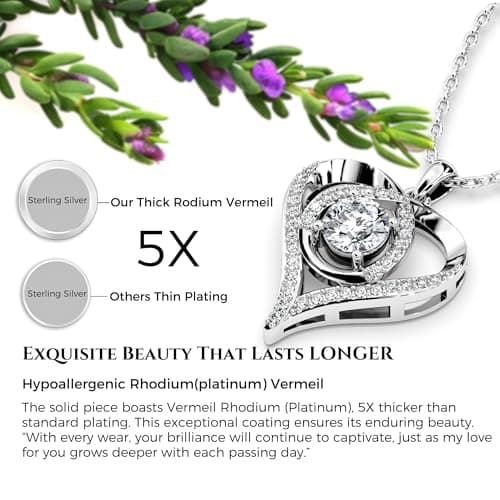 Heart Pendant Necklace for Her Moissanite Lab-Created Gem Jewelry for Women I Love You S925 Sterling Silver Gifts to Wife Girlfriend Mom Daughter Anniversary Birthday Christmas Valentines Day