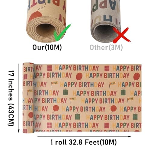 Kraft Wrapping Paper,Colorful Happy Birthday Pattern For Boys Girls, Perfect For Birthday Party, Baby Shower NESCCI Birthday Wrapping Paper,Gift Wrapping Paper Roll-17 inch X 32.8 Feet B0D3X3XZQC
