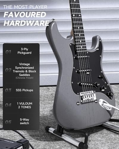 DONNER DST-80 Electric Guitar 39” Beginner Electric Guitar Kit with Amp, Classic SSS Pickup Complete with Gig Bag, Tuner, Capo, Strap, Picks, and Free Online Lessons