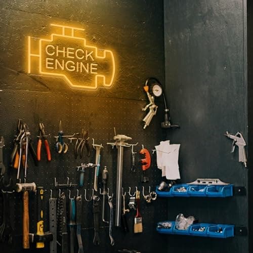 Kavaas Check Engine Neon Sign, LED Garage Sign for Car Room Decor | Check Engine Light Neon Sign for Garage Decor, Auto Repair Workshop, Man Cave - Best Gifts for Dad, Car Enthusiast (Golden Yellow) B0D372TXF5