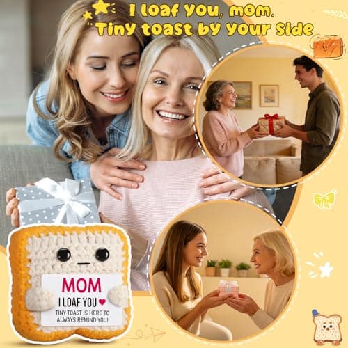 Mothers Day Pun Gift for Mom from Daughter Son- Handmade Cute Loaf Crochet Toast - I Love You Funny Presents for Moms Bonus Mamas Mother-in-Law Birthday, Valentine's Christmas Stocking Stuffers B0F2STWR98
