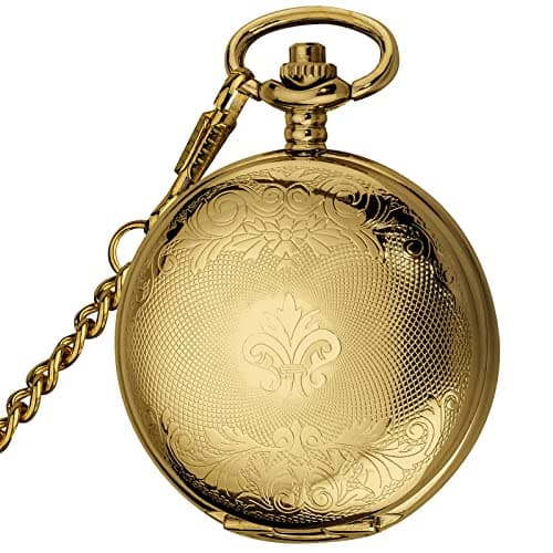 VIGOROSO Vintage Hand Wind Up Pocket Watches for Men, Mechanical Pocket Watch with Chain, Mens Skeleton Pocketwatch
