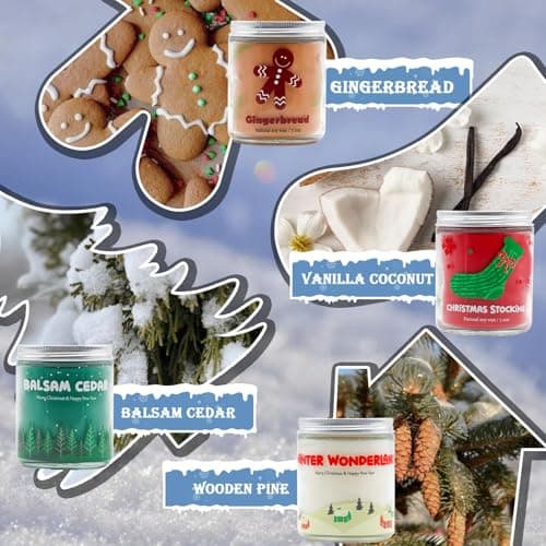 Christmas Candles - Christmas Gifts for Women & Men, 4 Pack Natural Soy Wax with Holiday Scents, Perfect for Christmas, New Year, and Winter Décor