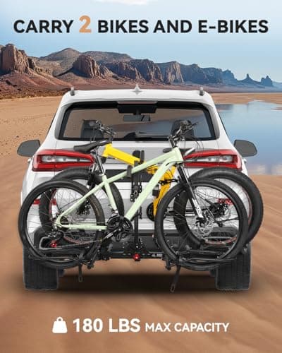 Bike Rack Hitch with Lock, Platform 2-Bike Rack for Car SUV RV Camper Truck Trailer, Hitch Bike Rack for Fat Tire, Mountain Bikes, EBikes and EMTB, 180 lbs Capacity Bike Carrier for 2" Receiver