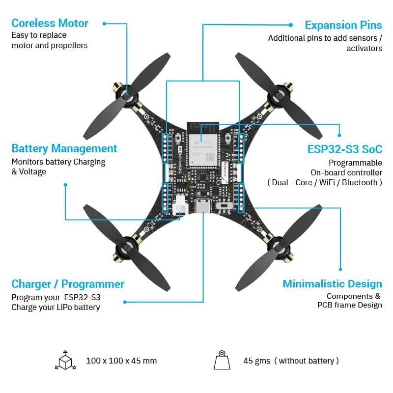 LiteWing - ESP32 based Programmable Drone Development Board without Battery for Makers, Developers and Educators (Ready to Fly)