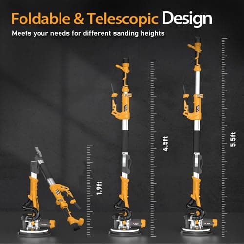 GEVEELIFE Drywall Sander, 880W 7.33A Electric Drywall Sander with Vacuum Dust Collector, 5 Variable Speed 1000-2100RPM, LED Light, Foldable & Extendable Handle, 12 Sanding Discs (Dark Orange)