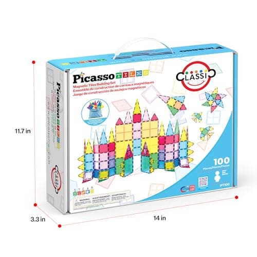 No-limit scalable builds, hands-on magnet polarity fun, family group play, quick assemble & store, shape & color recognition PicassoTiles 100 Piece Magnetic Tiles, Clear 3D Building Blocks for Kids 3+ B00AU56C5W