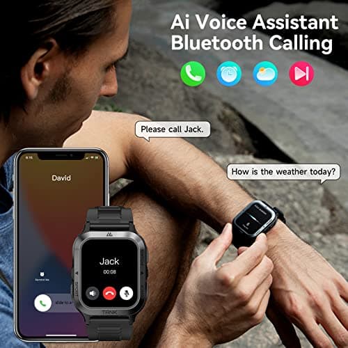 AMAZTIM Smart Watch, 60 Days Extra-Long Battery, 50M Waterproof, Rugged Military Bluetooth Call(Answer/Dial Calls), 1.85" Ultra Large HD Display, AI Voice Assistant, Compatible for Android and iOS
