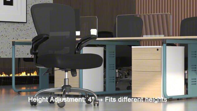 Mimoglad Ergonomic Office Chair - Desk Chair with Flip-up Armrests & 135° Recline, Adjustable Lumbar Support - Space-Saving Task Chair for Business/Team Office & Home (Black, 350lbs)