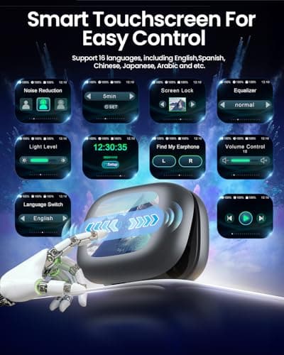 LEEMC Wireless Earbuds, Bluetooth Headphones 6.0, Ear Buds with Touch Screen, ANC ENC Noise Cancelling, 40H Bass Stereo Sound Over-Ear Earphones for iOS, Android, Sports, Workout,Charcoal