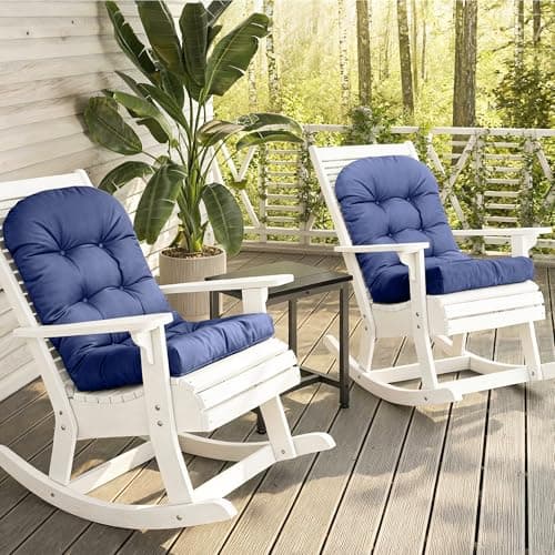 Rocking Chair Cushion Adirondack Chair Cushions with Non-Slip Ties, High Back Patio Chair Cushions,Fade-Resistant & Waterproof,Indoor/Outdoor Rocking Chair Pad for Living Room, Deck, Blue