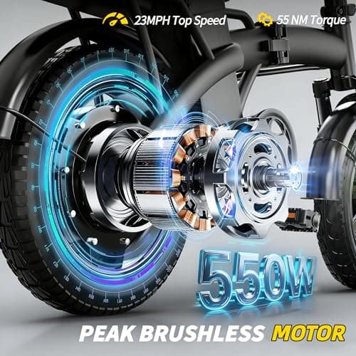 Electric Bike for Adults&Teens,550w Motor | 48V 12V Removable Battery | 23Mph Speed | PAS Mode 35 Miles Range | 14" Foldable E-Bike | Dual Disc Brakes | Ul 2849 Certified | Commuter Mini Bikes