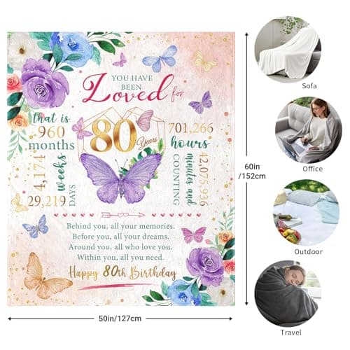 ZWERIVP 80th Birthday Gifts for Women, Best Present for 80 Year Old Woman Birthday, 1945 Present for Women Mom, Happy 80yr Bday Gifts Ideas, 80th Woman Bday Decorations Throw Blanket 50"X60"
