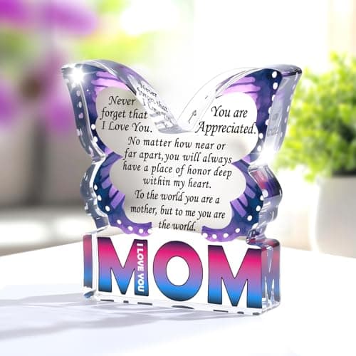 Mom Birthday Gifts from Daughter Son, I Love You Mom Gift for Mother New Bonus Step Moms Mama, Gifts for Moms Unique, Best Mom Ever Gift Ideas, Butterfly Acrylic Decorative Signs Plaques