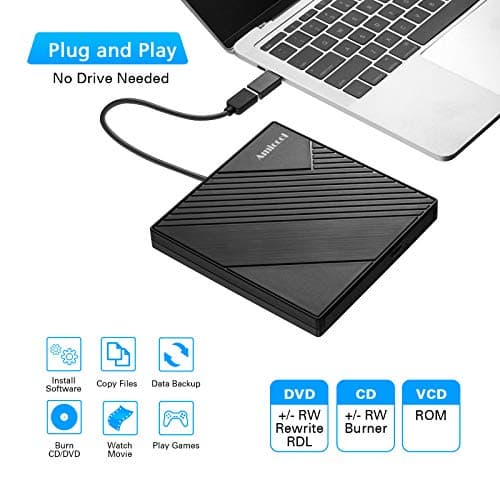 Amicool External DVD Drive USB 3.0 USB C CD Burner CD/DVD +/-RW Optical Drive, Slim Portable DVD CD ROM Rewriter Writer Duplicator for Laptop Desktop PC Windows 11/10/8/7 MacBook Mac Linux OS Apple