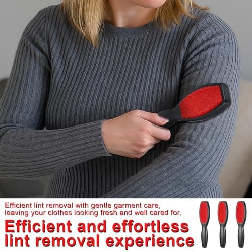 3 Pack Lint Brushes for Clothes, Double-Sided Lint Remover Brush, Reusable Pet Hair Remover, Sheet and Carpet Cleaning Brush for Clothes Sheet Carpet Furniture Fabric