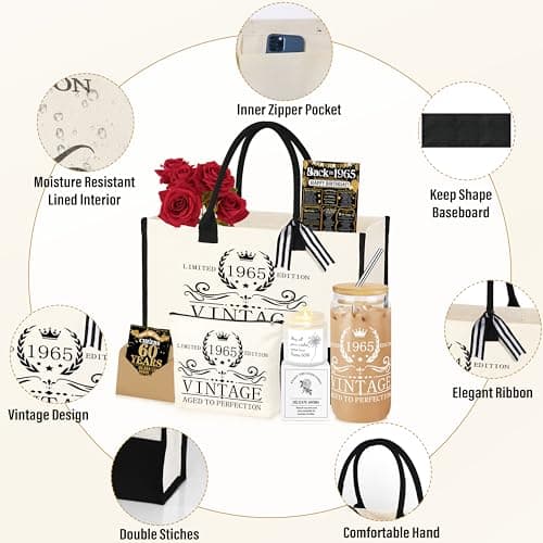 40th 50th 60th Birthday Gifts for Women Tote Bag Birthday Gifts Set for Mom Wife Sister Grandma Birthday Gifts for Her