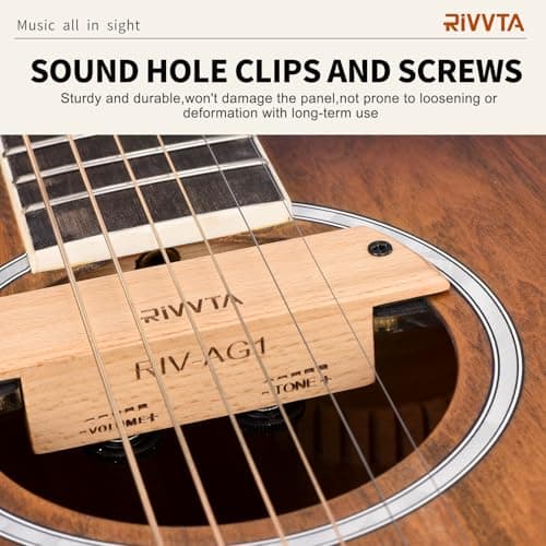 RIVVTA Acoustic Guitar Pickup Guitar Pickups Acoustic Pickup with Volume Tone Control for Standard Steel String Acoustic Guitars(Natural Beech)