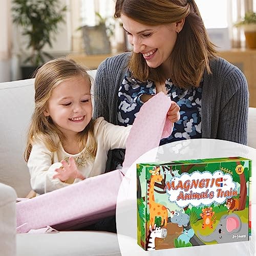 Zeoddler Toys for Toddlers, 11 Magnetic Wooden Animals Train Set, Montessori Toys for Toddlers, Preschool Learning Activities for Kids, Birthday Gifts for Boys, Girls