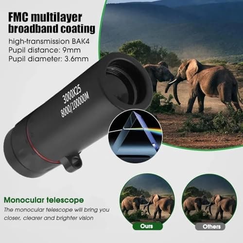 Portable Binoculars, 3000x25 Long-Focus HD Professional Monocular for Adults, Suitable for Outdoor Camping and Hunting (Black)