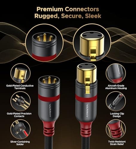 Warrky XLR Cables 6.6ft 2 Pack [Oxygen-Free Copper (OFC), Gold-Plated Connector] Balanced Microphone Cable Male to Female Professional Hi-Fi XLR Cable
