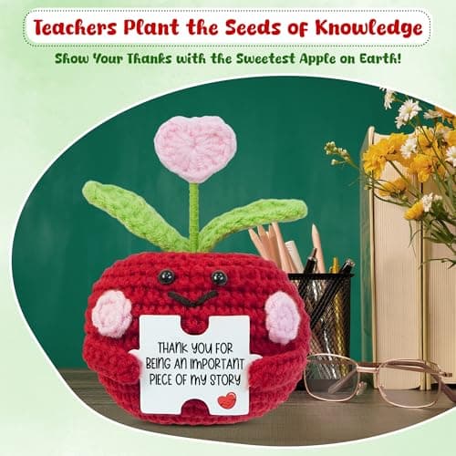 OASSIE Teacher Gifts for Women - Mini Handmade Positive Apple Crochet with Message Card - Teachers Day Christmas Birthday Graduation Appreciation Thank You School Gifts for Students Teachers Women