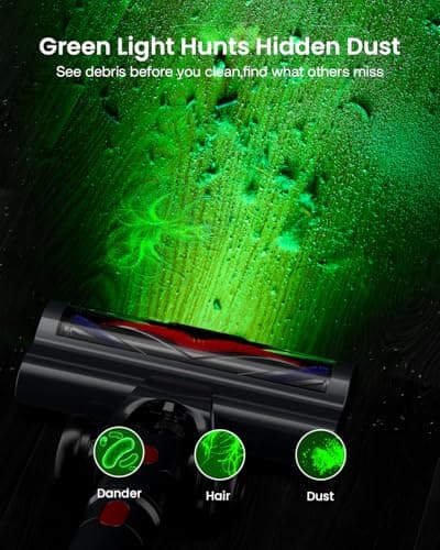 Cordless Vacuum Cleaner for Home, Upgraded 60Kpa Powerful Suction Pet Hair Vacuum with 70min Runtime, Green LED Light for Hardwood Floors & Carpet, Self-Standing Rechargeable Stick Vacuum, Golden