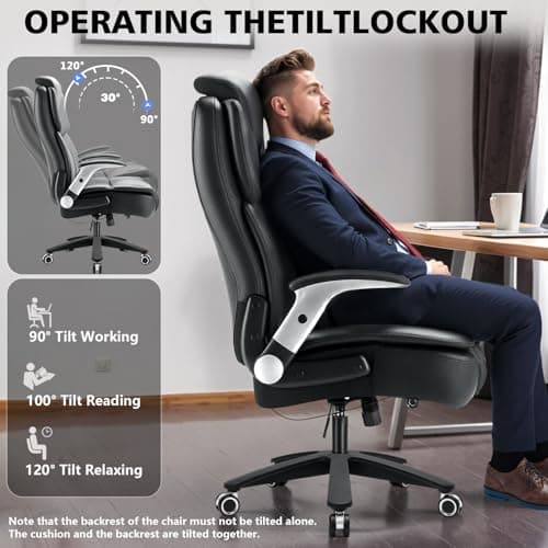 600lbs Big and Tall Office Chair, Heavy Duty Executive Desk Chair for Heavy People, Extra Wide PU Leather Computer Chair with 4" Adjustable Headrest & Air Lumbar Support