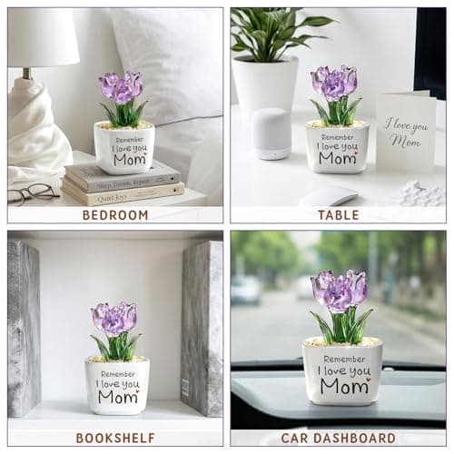 Remember I Love You Mom - Mom Birthday Gifts for Mothers - Collectible Flower Figurine Birthday Gifts for Mom from Daughter Son - Mini Purple Glass Tulip B0GTLL16WJ