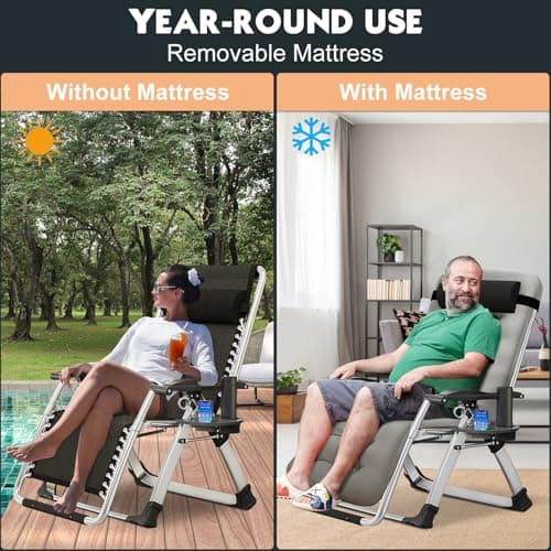 MOPHOTO Zero Gravity Chair, Outdoor Padded Lounge Chair with Side Table, Zero Gravity Recliner Chair, Outdoor Reclining Chair, Sturdy & Comfortable, Supports up to 440lbs