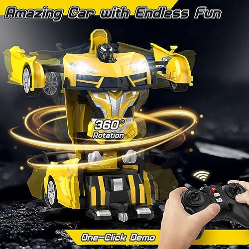 Transform Remote Control Car, RC Cars for Boys Age 3-5 6-8, One-Button Transform Toy Cars, 2.4GHz, 360° Spin, 1:16 Scale, Flashing Headlight,3-8 Year Old Grandkids Christmas Birthday Gifts