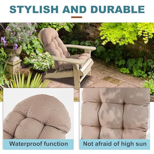 Adirondack Chair Cushion, Rocking Chair Cushion 44x19.4x4 inch, High Back Patio Cushions of Upper and Lower with Ties, Sunscreen and Fade-Resistant (Beige, 2)
