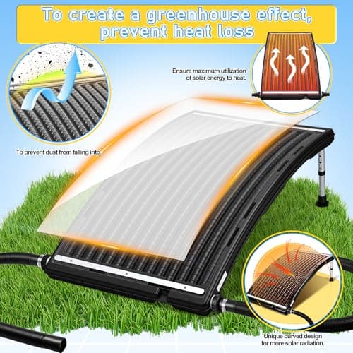 2PCS 2026 Upgraded Solar Pool Heater, with Height-Adjustable Support Feet, Four-Level Adjustment for Above-Ground and Inground Pools, Includes 4 Adapters, 4 Hoses & Clamps, 4 Plumber's Tapes
