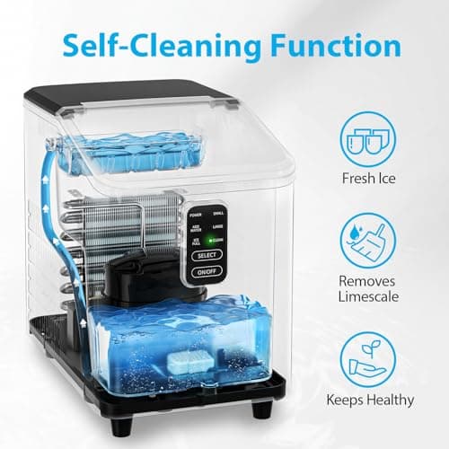Aeitto Ice Maker Countertop 26lbs/24H, 8 Ice Cubes 2 Sizes of Bullet Ice Ice Machine Ready in 6 Mins, Portable Ice Makers with Basket & Scoop, Auto Self-Cleaning for Home/Kitchen/Office Stainless