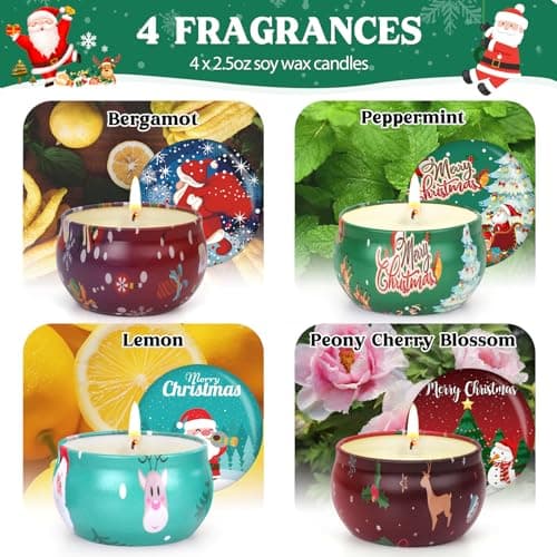 Candles Gifts for Women, 4 Christmas Scented Candles, 4 Mini Hand Cream Lotion & 4 Lip Blam Gift Set for Women, Ideal Party Favors Christmas Gifts Stocking Stuffers for Mom, Coworker, Teacher, Friend