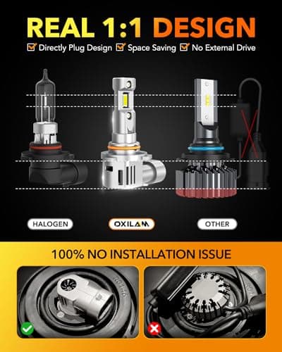 OXILAM H11/H9/H8 9005/HB3 LED Light Bulbs Combo, 100,000 Lumens 1200% Brighter 6500K Cool White H11 9005 Bulbs, IP68 Waterproof, 1:1 Beam Design, 60000Hrs Lifespan, No Flicker, Pack of 4
