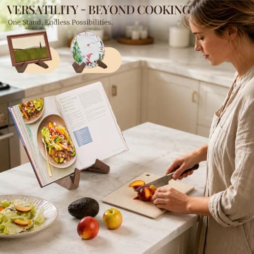 Wooden Cookbook Holder, Rustic Cook Book Holder Stand - Rustic Brown - 1 Set PUERSI Cookbook Stand for Kitchen, Recipe Book Holder for Kitchen Counter B09V57Y5NV