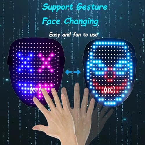 Gift for Halloween Costume Mask Birthday Christmas Cosplay, Rechargeable, 50 Glowing Patterns, Cool Toys For Kids Adults JDBMAOYE LED Light Up Mask with Gesture Sensing,Perfect Gifts for Teen Boys B0D9LZXPZ1