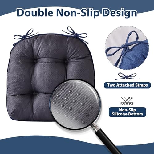 IASEAHK Chair Cushions for Dining Chairs, Seat Cushions for Kitchen Chairs, Indoor Seat Cushions with Ties, Tufted Foam Chair Pads, Non Slip Chair Cushions Set of 4, 15.5" x 15.5" x 4", Navy Blue